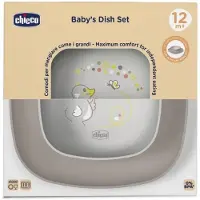 Chicco -1600235 set med 2 tallrikar grå 12m+