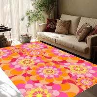 HGHT Rosa Orange , Blomma,Retroblomma ,Blommönster ,Populär Blomma,Rosa Orange Dekor,, Populär Retro,Färgglad Matta 80*120cm