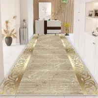 JGJG Lyxig Guld Lång Korridor Matta Europeisk Stil Hall Löpare Mattor Trappmatta Halkfri Tvättbar Gånggolvmatta Anpassningsbar 160*200cm