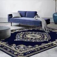 JGJG Modern Lyxdekoration Hem Blå Matta Gyllene Kant Halkfri Vardagsrumsmatta Mjuk Tvättbar Soffbordsmatta Sovrumsdekor 200*230cm