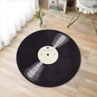 JGJG Retro Vinylskiva Rund Matta – Tryckt Musikmatta för Vardagsrum eller Sovrum – Maskintvättbar, Halkfri Golvmatta Diameter 90cm(35in)