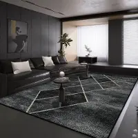 HGHT Modern Geometri Stor Vardagsrumsmatta Svart Dekoration Hemmattor Halkfria Mattor för Sovrumsdekor Lounge Soffa Golvmatta 200*230cm