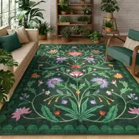HGHT Retro Boho Blommiga Tvättbara Mörk Teal Mattor för Sovrum Vardagsrumsinredning Lounge Balkongmatta Soffbord Matsal Ryamatta 80*120cm