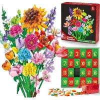 Fashnics Blomsterbukett Adventskalender för Vuxna Tonåringar Barn 24 Dagar Jul Nedräkning Solros Byggklossar Kit Heminredning One-size