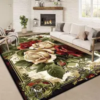JGJG Retro Floral Stor Matta 200x300 cm Europeisk Lyx Dekoration Matta för Vardagsrum Halkfri Sovrum Klädkammare Tvättbar Mjuk Matta 160*230cm