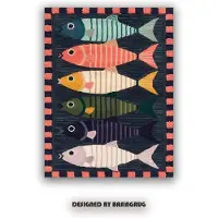 JGJG Färgglad Fiskmatta Randig Design Marinblå Bakgrund Korallfärgad Kant Livfull Barnrum Lekrum Matta för Heminredning Golvmatta 60*90cm