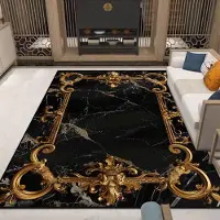JGJG Svart Guld Marmor Lyxig Matta för Vardagsrumsdekorationer Soffbord Stora Områdesmattor Lång Hall Löpare Halkfri Tvättbar 60*90cm