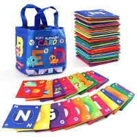 Fashnics Baby Mjuka Alfabetkort ABC Lärande Flashcards med Förvaringspåse Mjuka Bokstavsnummer Tidig Utbildningsleksak för Spädbarn Småbarn