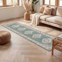 FRAAI Vintage-löpare | Spring Medaillon grön/gräddvit | 80x300 cm | Polypropen | Medaljong | Löpare | Låg lugg