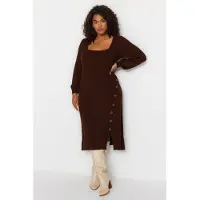 Turkishsouq Curve Unifarben Midi Lång Casual Slim Fit Plus Size Klänningar för Dam