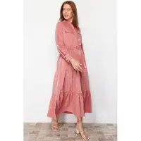 Turkishsouq Dam Rosa Unifarben Långa Eleganta Normala Passformen Moderiktiga Modeklänningar