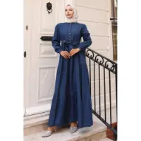 Turkishsouq Knäppt Layered Denim Klänning Mörkblå
