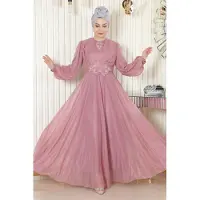 Turkishsouq Pärl Detailed Draperad Glitter Aftonklänning Dammig rosa
