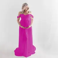 FashionFlair Elegant Spets & Chiffong Elastisk Mammaklänning för Fotograferingar L rosa röd färg