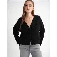 MixRay Texturerad V-ringad knapp cardigan