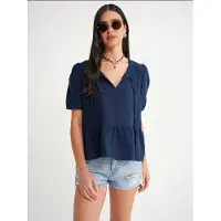 MixRay Texturerad muslin crew neck-blus med kantdetalj