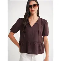 MixRay Texturerad muslin crew neck-blus med kantdetalj