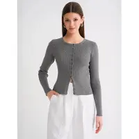 MixRay Knappad Slim Fit Ribbad Stickad Kofta