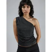 Busem Slim Fit Glansig Ärmarns Blus med Asymmetrisk Krage