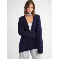 MixRay Knappad V-ringad Ribbstickad Cardigan