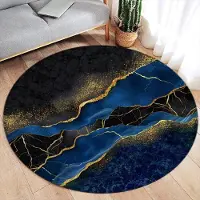 HGHT Abstrakt Marmor Rund Områdesmatta – Grön Bläck & Guldfärgad Linjedesign – Modern Lyxmatta för Vardagsrum eller Sovrum, Mjuk Golvmatta Diameter 90cm(35in)