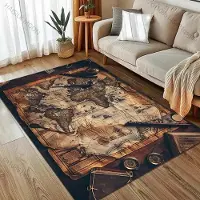JGJG 3D HD Vintage Nautisk Världskarta Tryck Matta Halkfri Mjuk Matta Inomhus Golvmatta Dekorativ Tvättbar Matta för Tonåringar Vuxna Gåvor 40x60cm (16x24in)