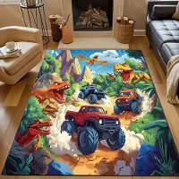 JGJG Dinosaurievärld Biltryck Tecknad Matta för Sovrum Vardagsrum Sängkant Soffa Golvmatta Modern Heminredning Områdesmatta för Gåvor 40x60cm (16x24in)