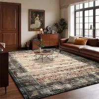 HGHT Retro Böhmisk Persisk Lyxmatta för Vardagsrum Bekväm Mjuk Halkfri Sovrumsmatta Klassisk Entrédörrmatta Tvättbar 60*90cm