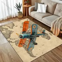 HGHT Retro Flygplan och Kartmönster Matta för Sovrum Vardagsrum Sängsida Soffa Golvmatta Modern Heminredning Områdesmatta Stor Storlek 40x60cm (16x24in)