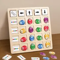 Fashnics Träriktningsutmaningsspel Montessori pedagogiska leksaker Hjärnträning med färgpilar - Fokus Logiskt tänkande Reseleksak