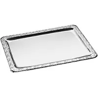 HorecaTraders bricka SCHÖNER ESSEN (B)420 x (D)310 mm, silber i rostfritt stål 18/10, stapelbar, med dekorrand - 1 st (382)