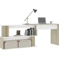 vidaXL Skrivbord hörn vit och sonoma-ek 200x50x76 cm konstruerat trä