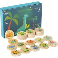 Fashnics Trä Dinosarie Matcha Minne Spel för Barn Djur Minne Matchande Kort Tidig Utbildningsleksak för Förskolebarn Gåvor
