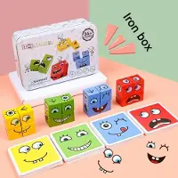 Fashnics Cube Face Change Byggstenar Brädspel Trä Pussel Montessori Expression Träblock Blocos För Barn Barn Leksaker Present