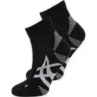 Asics AEG 2 Pack Cushioned Run Quarter Socks Black White, Size L