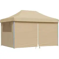 vidaXL Pop-Up hopfällbart partytält med 4 sidoväggar beige