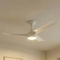 LUCANDE LED-takfläkt Airona, vit, likström, tystgående, dimbar. Airona , dimbar, Vitt / opal, Vardagsrum / matsal, Syntetmaterial, Modern