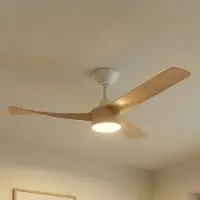 LUCANDE LED-takfläkt Airona, vit/trä DC, tystgående, dimbar Airona ,, Ljust trä, Vardagsrum / matsal, Syntetmaterial, Modern