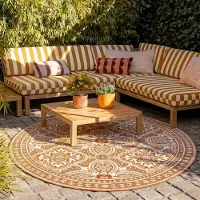 FRAAI Rund utomhusmatta | Summer Oriental terrakotta | Ø 280 cm | Polypropen | Blommig | Rund |