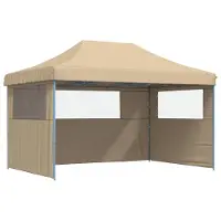 vidaXL Pop-Up hopfällbart partytält med 3 sidoväggar beige
