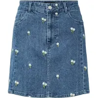 Pieces Flora Denim Emb Kort Kjol Med Hög Midja