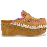 Mou för kvinnor. MU.SW611004A Bruna virkade träskor i läder (36), Hud, 5 till 8 cm, Ingen, Casual