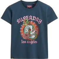 Superdry för kvinnor. W1011332A Tattoo Rhinestone T-shirt marinblå (M), Casual, Bomull, Kort ärm, Marino