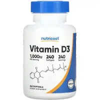Nutricost , Vitamin D3, 1 000 IE, 240 mjuka kapslar