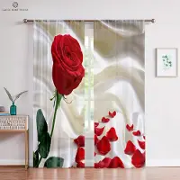 Yiran Furniture Romantiska Röda Rosiga Blomsterväggar, Retrostil, Sovrum, Vardagsrum, Arbetsrum, Kök, Anpassad Hemdekoration, 2 st W50xH130(CM)x2PCS&Grommet Top gray