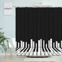 Household supplies MH Svart Vit Geometrisk Duschdraperi Pianonoter Modernt Abstrakt Mönster Badrumsinredning Med Krok Vattentät Polyesterskärm 90x180cm-35x70in