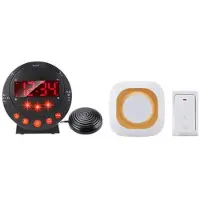Mtp Products TS-BC620 digital LED-väckarklocka med vibrationsfunktion och dörrklocka för äldre