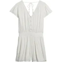 Superdry för kvinnor. W8011880A Tryckt kortärmad jumpsuit vit (S), Casual, Viskos, Kort ärm
