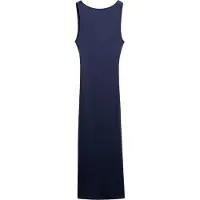 Superdry för kvinnor. W8011951A Midiklänning med flätad rygg i marinblå jersey (S), Casual, Bomull, Ärmlös / Hängselbyxor, Marino