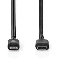 Nedis Lightning Kabel | USB 2.0 | Apple Lightning, 8-stifts | USB-C(tm) Hane | 480 Mbps | Nickelplaterad | 1.00 m | Rund | PVC | Svart | Label